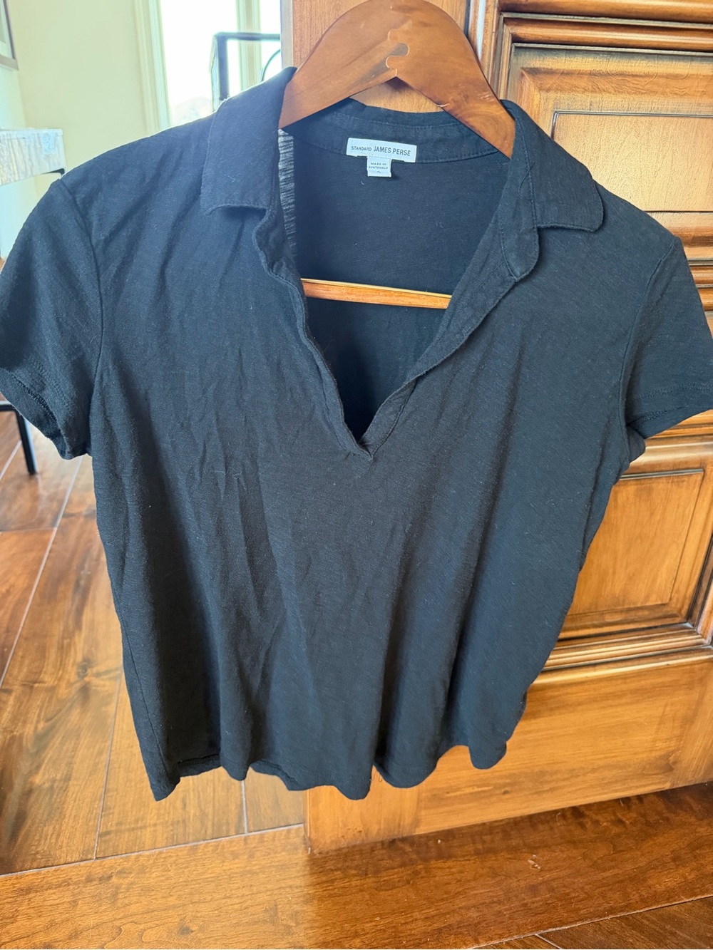 James Perse Black Short-Sleeve V-Neck Polo Tee